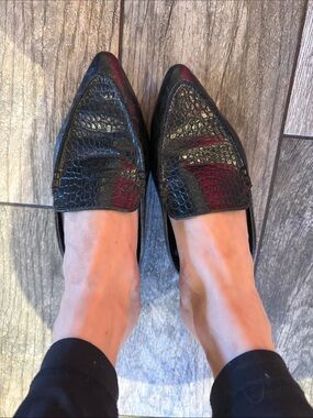 Express Black Croc-Embossed Pointed Toe Flats